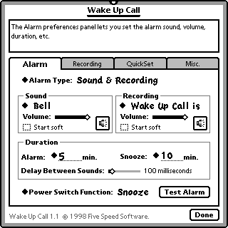 Screen shot: Alarm panel